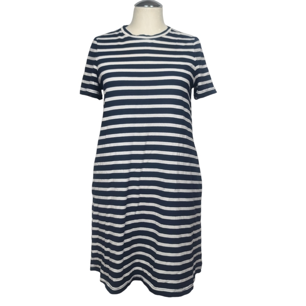 Kate Spade Crewneck Navy Blue & White Striped Short Sleeves Back Zip Dress S